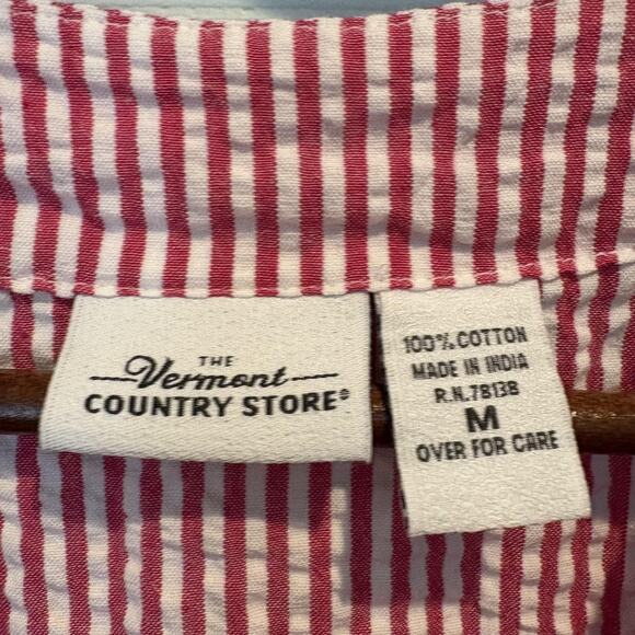 The Vermont Country Store Dress Womens Medium Pink White Seersucker Button Front - Picture 2 of 11